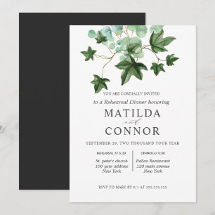 Hedera Ivy Leaves Wedding Rehearsal Dinner Invitation