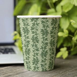 Hedera Ivy Vines - botanical green D_L pattern. Paper Cups