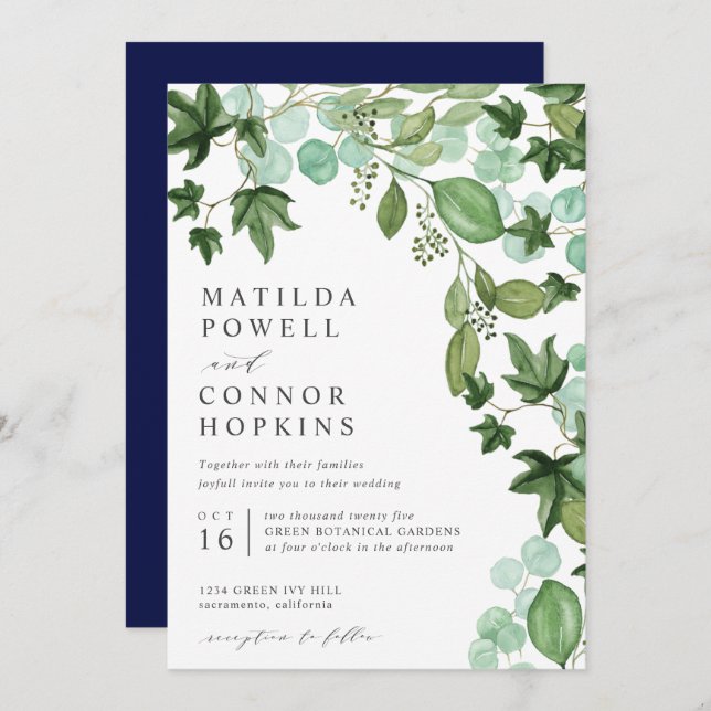 Hedera | Modern IVY Eucalyptus Botanical Wedding Invitation (Front/Back)