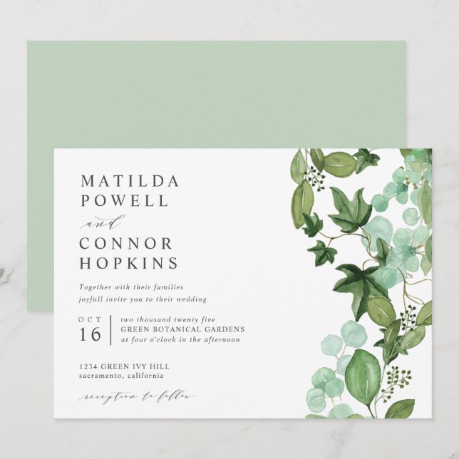 Hedera | Modern IVY  Garden Botanical Wedding Invitation (Front/Back)