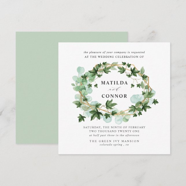 Hedera |  Sage Ivy Frame Botanical  Wedding Invitation (Front/Back)
