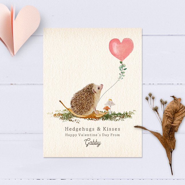 Hedge Hugs & Kisses Hedgehog Classroom Valentine Postcard (Creator Uploaded)