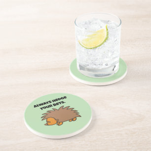 Hedge Your Bets Hedgehog Funny Gambling Cartoon Coaster