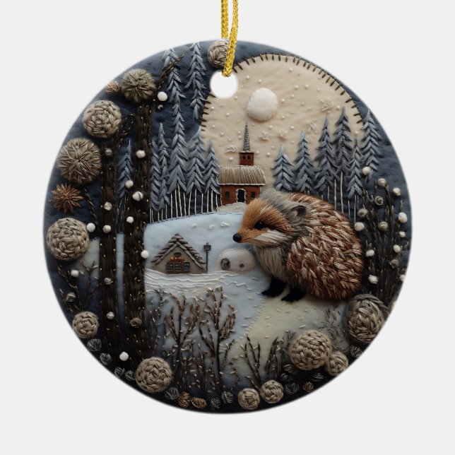 Hedgehog 3D Chirstmas Animal  Ceramic Tree Decoration (Front)