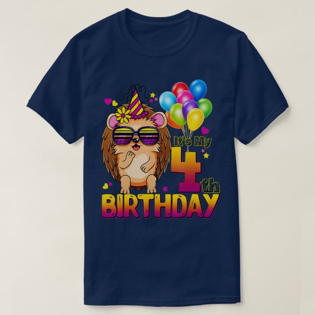 Hedgehog 4th Birthday Shirt 4 Years Old Hedgehog B (Design Front)