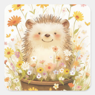 Hedgehog Among the Daisies Square Sticker