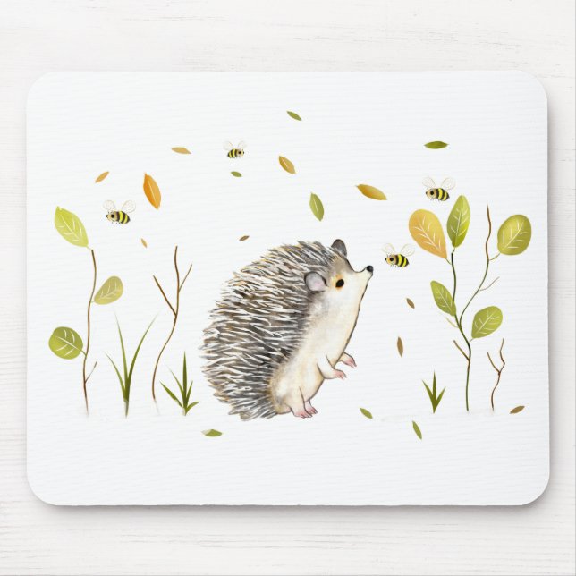 Hedgehog and Bees Mouse Pad (Front)