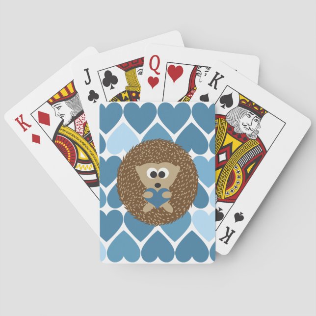 Hedgehog and Blue Hearts Playing Cards (Back)
