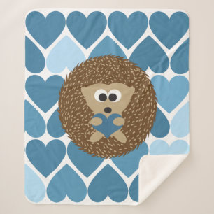 Hedgehog and Blue Hearts Sherpa Blanket