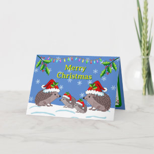 Hedgehog and children Christmas Card