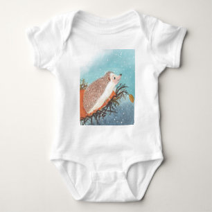 Hedgehog and first snowflakes  baby bodysuit