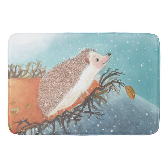 Hedgehog and first snowflakes  bath mat (Front)