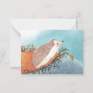 Hedgehog and first snowflakes card