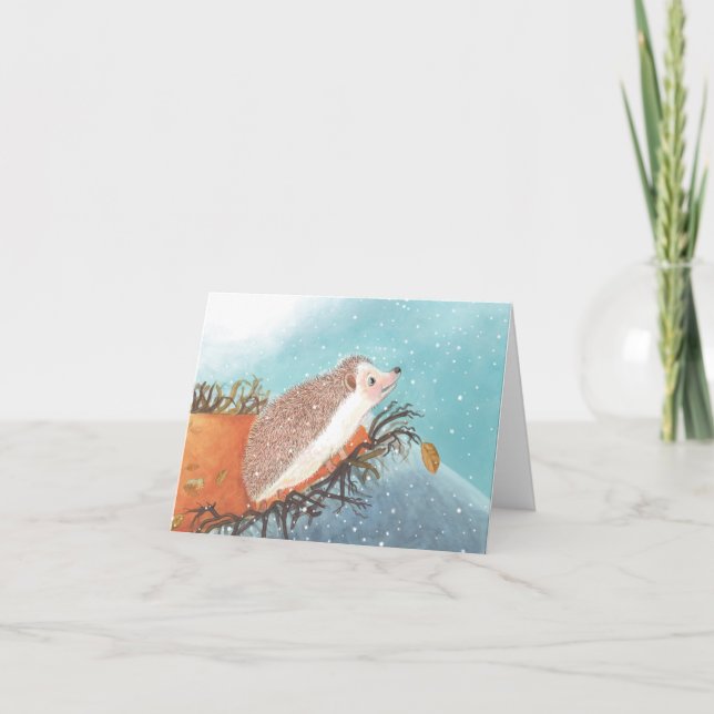 Hedgehog and first snowflakes   card (Front)