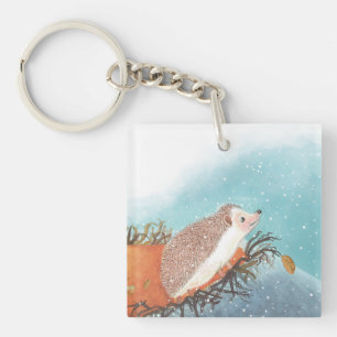 Hedgehog and first snowflakes key ring