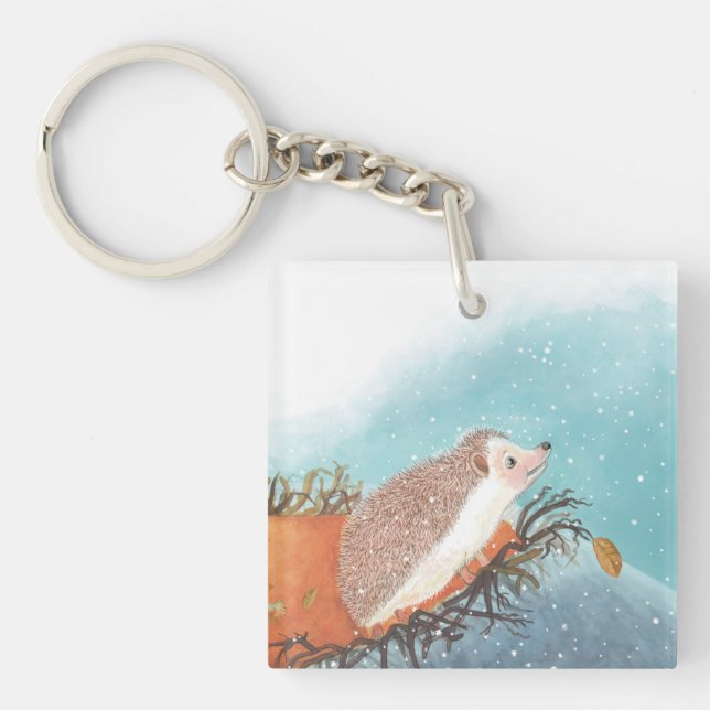 Hedgehog and first snowflakes  key ring (Front)