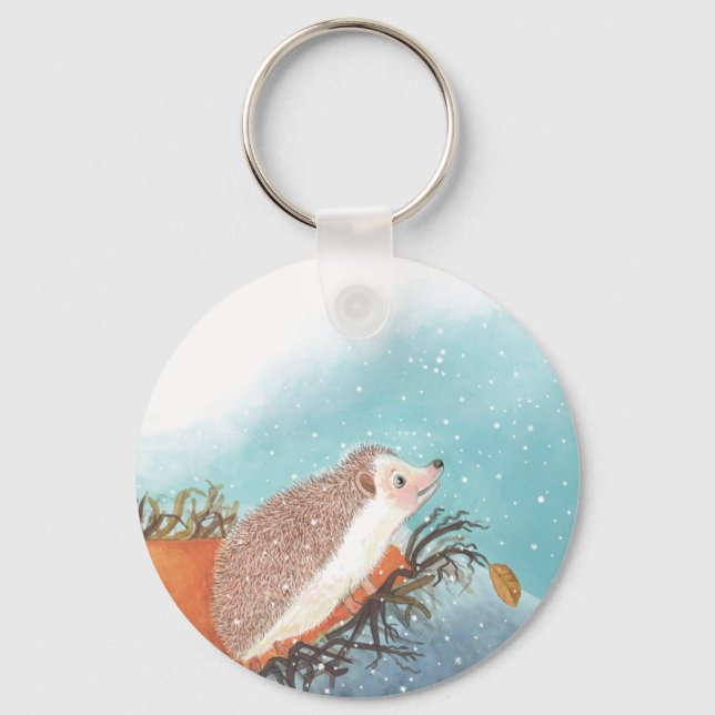 Hedgehog and first snowflakes  key ring (Front)