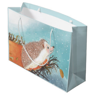 Hedgehog and first snowflakes  large gift bag