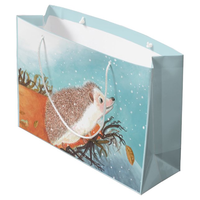 Hedgehog and first snowflakes  large gift bag (Back Angled)