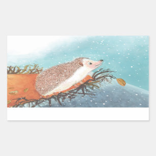 Hedgehog and first snowflakes rectangular sticker