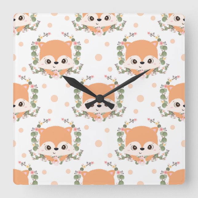 Hedgehog And Flower Tattoo Square Wall Clock (Front)