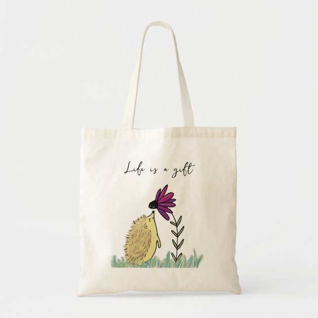 Hedgehog and Flower Tote Bag (Front)