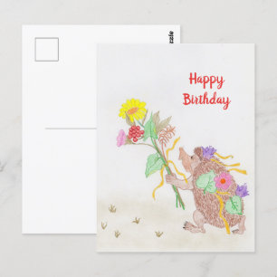 Hedgehog and Flowers Bouquet Postcard