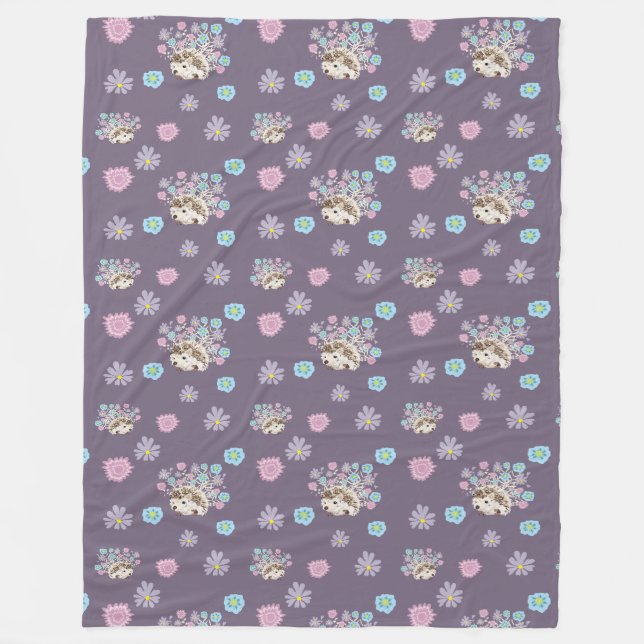 hedgehog and flowers pattern fleece blanket (Front)