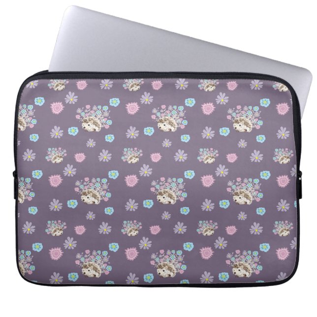 hedgehog and flowers pattern laptop sleeve (Front)