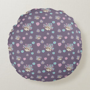 hedgehog and flowers pattern round cushion
