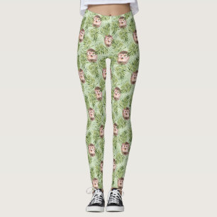 Hedgehog and green leaves leggings