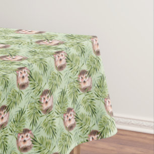 Hedgehog and green leaves tablecloth