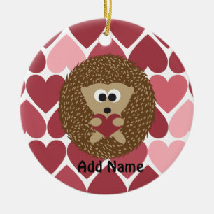 Hedgehog and hearts ceramic tree decoration