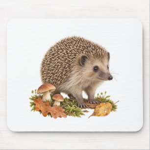 Hedgehog and Mushrooms for an Autumn Woodland Desk Mouse Mat