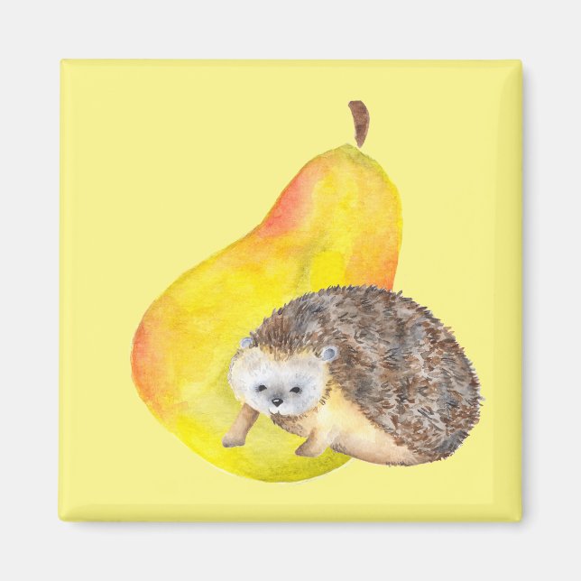 Hedgehog and Pear Magnet (Front)