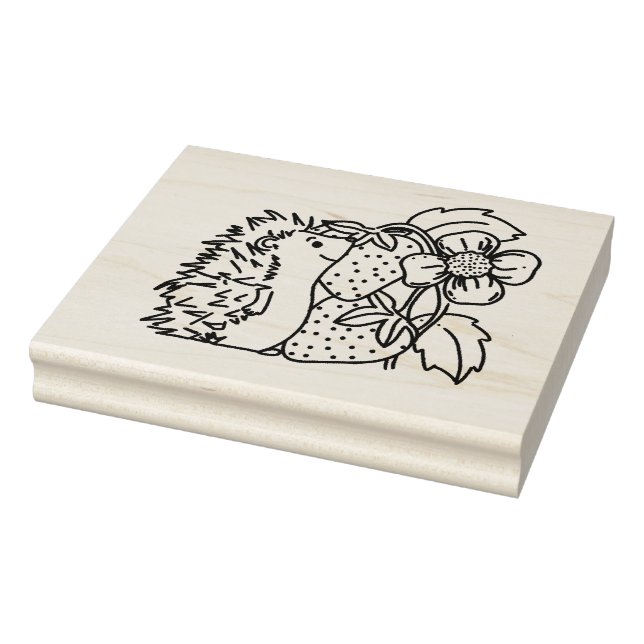 Hedgehog and Strawberries Rubber Stamp (Stamp)