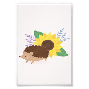 Hedgehog and Sunflower- Cute Sunflower Lover Gift Photo Print