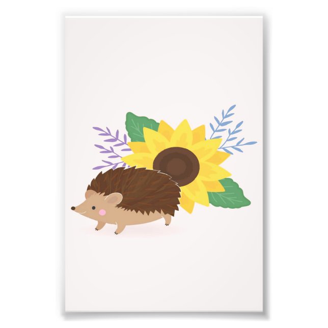 Hedgehog and Sunflower- Cute Sunflower Lover Gift Photo Print (Front)