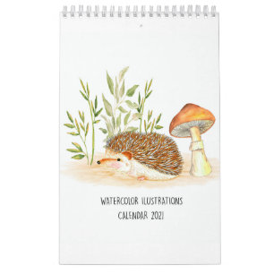 Hedgehog and watercolor illustrations 2021 calendar