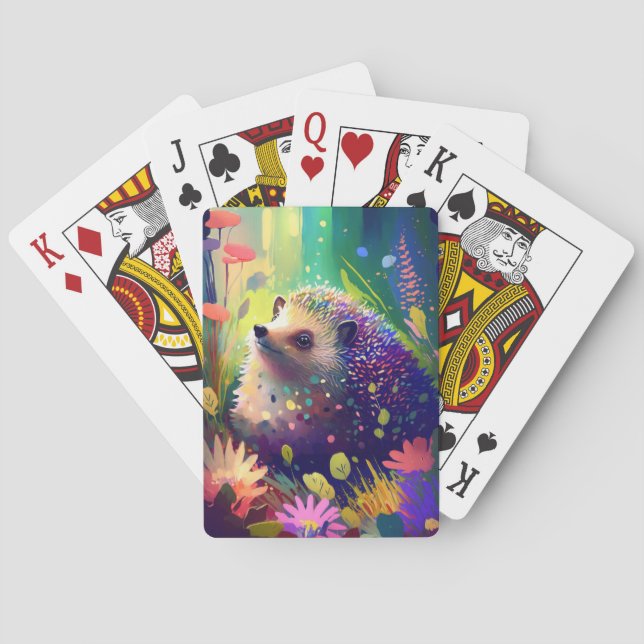 Hedgehog Animal Portrait Painting Wildlife Outdoor Playing Cards (Back)