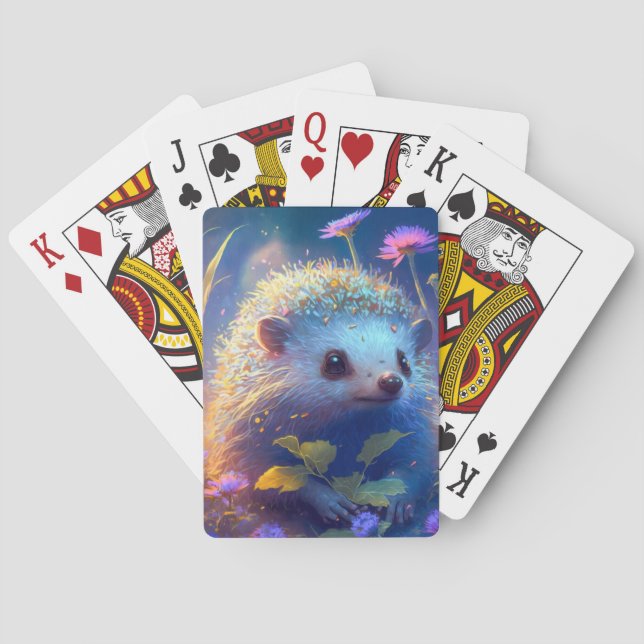 Hedgehog Animal Portrait Painting Wildlife Outdoor Playing Cards (Back)