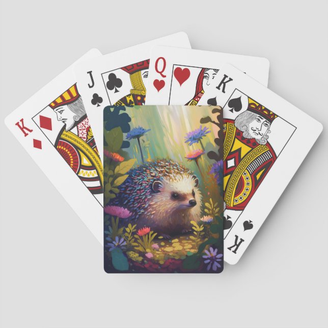 Hedgehog Animal Portrait Painting Wildlife Outdoor Playing Cards (Back)