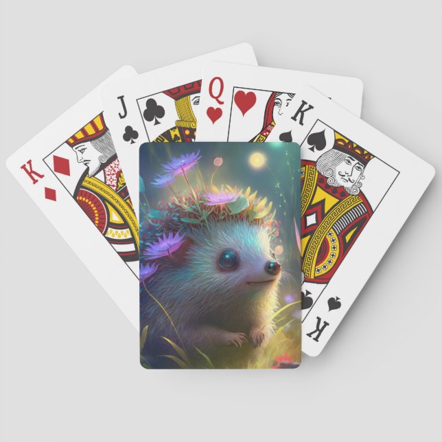 Hedgehog Animal Portrait Painting Wildlife Outdoor Playing Cards (Back)