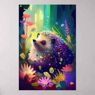 Hedgehog Animal Portrait Painting Wildlife Outdoor Poster
