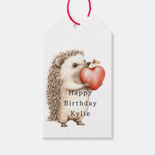 Hedgehog Apple Heart Birthday Gift Tags