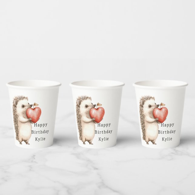 Hedgehog Apple Heart Birthday Paper Cups (Multi)