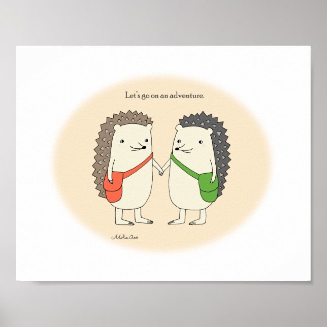 Hedgehog Art Print Cute Hedgehogs Poster Decor (Front)