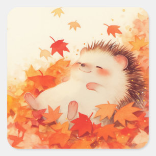 Hedgehog Autumn Nap Square Sticker