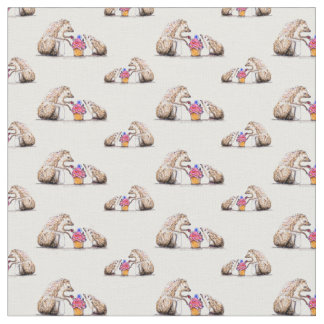 hedgehog baby and mum with bug cupcake. fabric