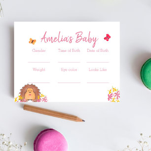 Hedgehog Baby Shower Predictions Game Card
